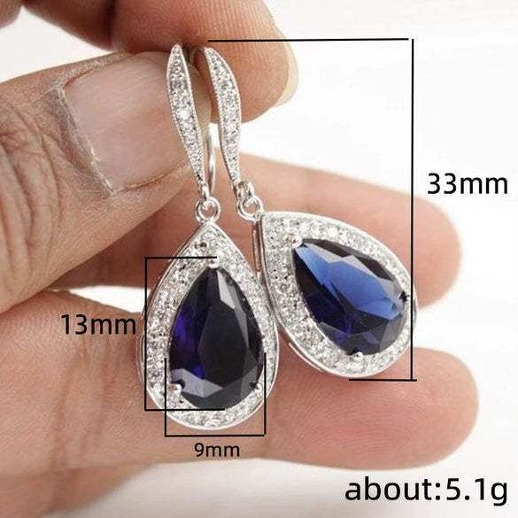Wholesale Elegant Natural Dropshaped Sapphire Tamsang Zircon Earrings Copper Material