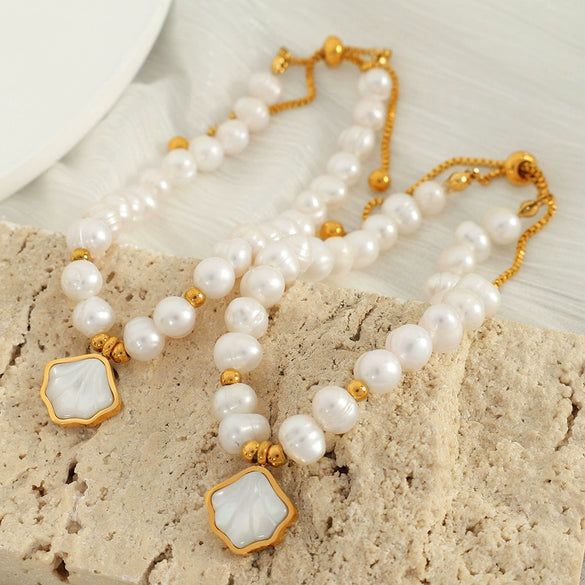 Wholesale Elegant Natural Freshwater Pearl Geometric Style Bracelet Jewelry For Women Set With Pearls