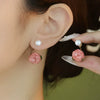 Wholesale Elegant Natural Pearl Rose Flower Glue Earrings With Electroplating