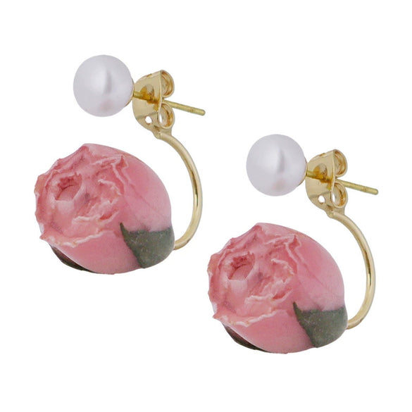 Wholesale Elegant Natural Pearl Rose Flower Glue Earrings With Electroplating