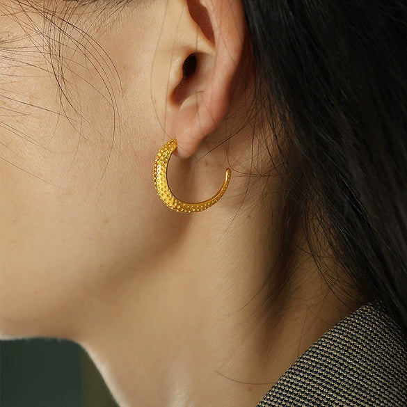 Wholesale Elegant Natural Style Irregular Moon Pattern 316L Stainless Steel Gold Plated Nonfading Women's Earrings