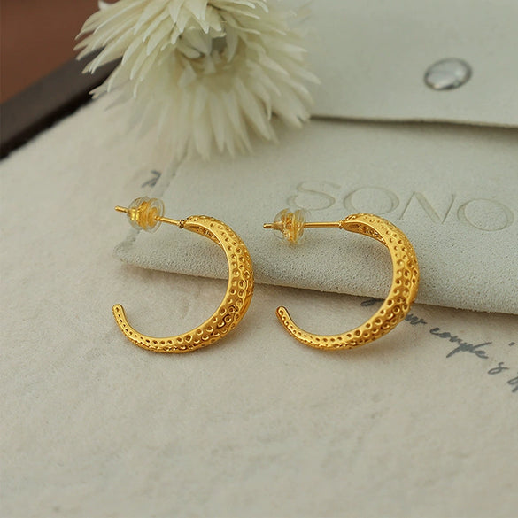 Wholesale Elegant Natural Style Irregular Moon Pattern 316L Stainless Steel Gold Plated Nonfading Women's Earrings