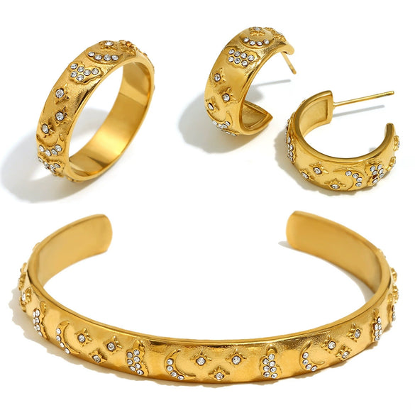 Wholesale Elegant Niche Allmatch Ring Bracelet And Tarot Earrings For Women Stainless Steel 18K Gold Plated Geometric Electroplated