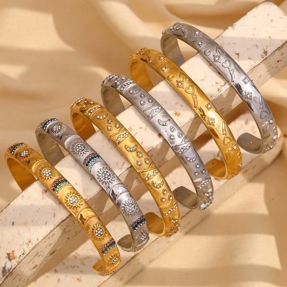 Wholesale Elegant Niche Allmatch Ring Bracelet And Tarot Earrings For Women Stainless Steel 18K Gold Plated Geometric Electroplated