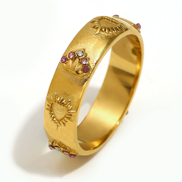 Wholesale Elegant Niche Allmatch Ring Bracelet And Tarot Earrings For Women Stainless Steel 18K Gold Plated Geometric Electroplated