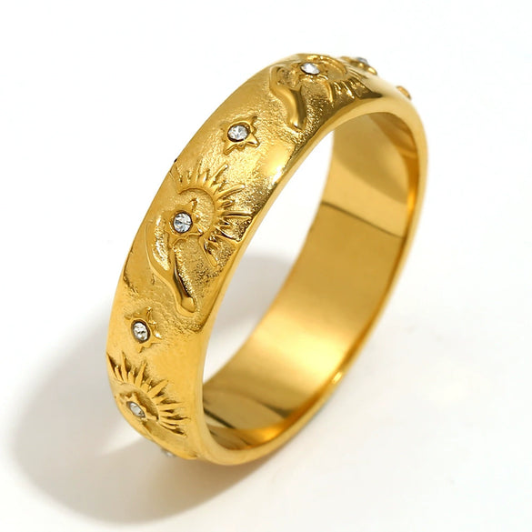 Wholesale Elegant Niche Allmatch Ring Bracelet And Tarot Earrings For Women Stainless Steel 18K Gold Plated Geometric Electroplated