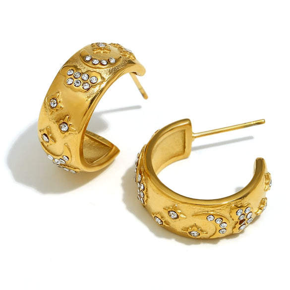 Wholesale Elegant Niche Allmatch Ring Bracelet And Tarot Earrings For Women Stainless Steel 18K Gold Plated Geometric Electroplated