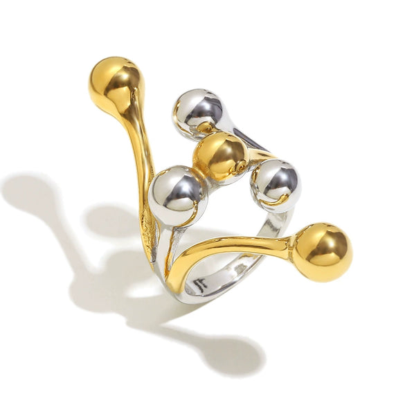 Wholesale Elegant Niche Design Hand Jewelry Stainless Steel 18K Gold Plated Round Head Exaggerated Ring With Geometric Pattern For Women