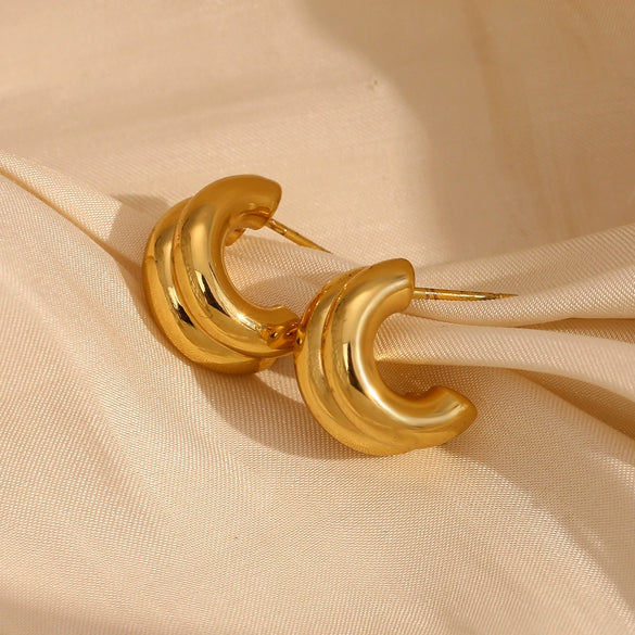 Wholesale Elegant Niche Design Women's Stainless Steel 18K Gold Plated Double Layer Geometric Earrings With Electroplating