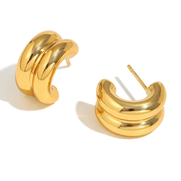 Wholesale Elegant Niche Design Women's Stainless Steel 18K Gold Plated Double Layer Geometric Earrings With Electroplating