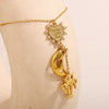 Wholesale Elegant Niche Light Luxury Pendant Necklace Stainless Steel Plated 18K Gold With Distinctive Tassel And Geometric Coconut Tree Pendant Electroplated