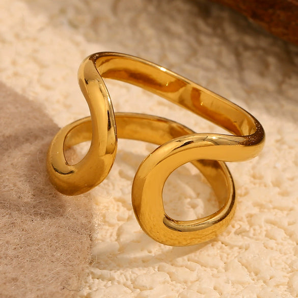 Wholesale Elegant Niche Personality French Line Stainless Steel 18K Gold Plated Double Layer Open Ring Bracelet With Geometric Design And Electroplating Treatment