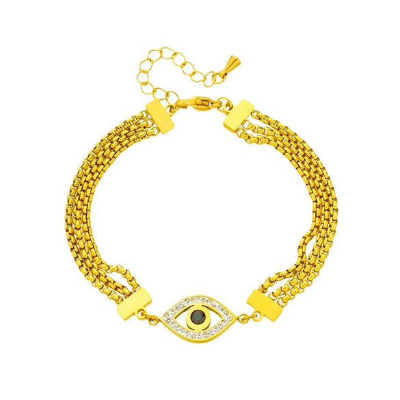 Wholesale Elegant Personality Blue Eyes Diamond Accessories Titanium Steel Multi Layer Chain Jewelry Bracelet With Geometric Pattern And Electroplating Process For Women