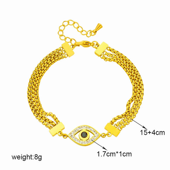 Wholesale Elegant Personality Blue Eyes Diamond Accessories Titanium Steel Multi Layer Chain Jewelry Bracelet With Geometric Pattern And Electroplating Process For Women