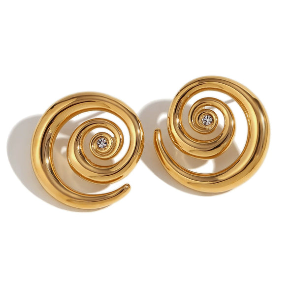 Wholesale Elegant Popular Geometric Stainless Steel 18K Gold Plated Micropaved Zircon Embellished Swirl Earrings For Women