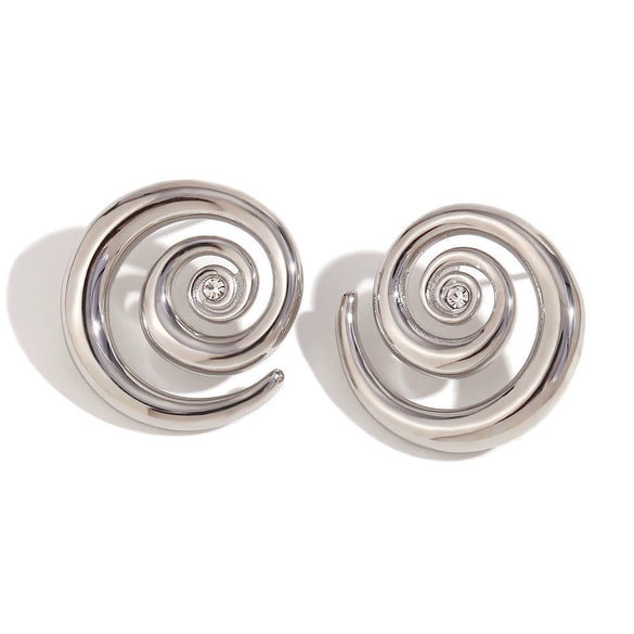 Wholesale Elegant Popular Geometric Stainless Steel 18K Gold Plated Micropaved Zircon Embellished Swirl Earrings For Women