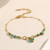 Wholesale Elegant Retro Green French Style Stainless Steel 18K Gold Plated Threering Geometric Bracelet For Women