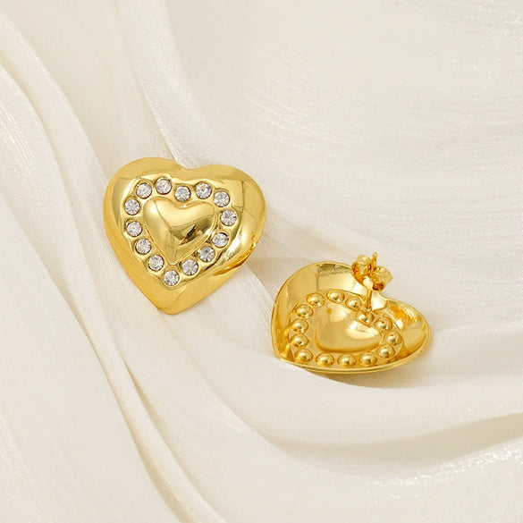 Wholesale Elegant Retro Heart Shape 316L Stainless Steel 18K Gold Plated Pearl Earrings For Women
