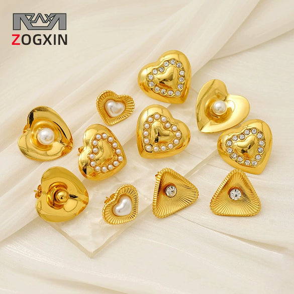 Wholesale Elegant Retro Heart Shape 316L Stainless Steel 18K Gold Plated Pearl Earrings For Women