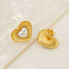 Wholesale Elegant Retro Heart Shape 316L Stainless Steel 18K Gold Plated Pearl Earrings For Women
