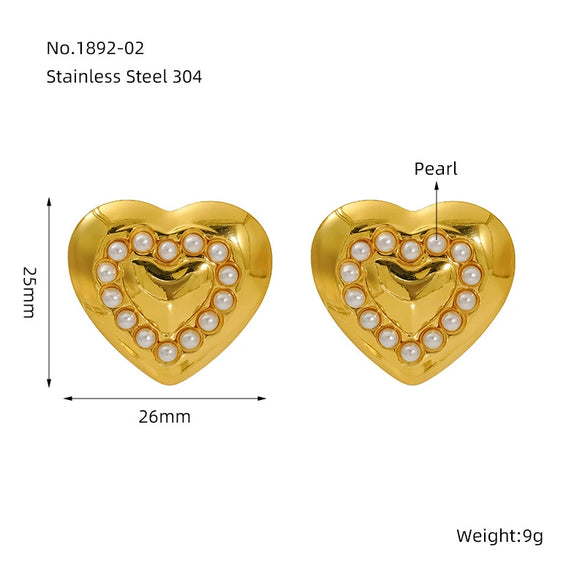 Wholesale Elegant Retro Heart Shape 316L Stainless Steel 18K Gold Plated Pearl Earrings For Women