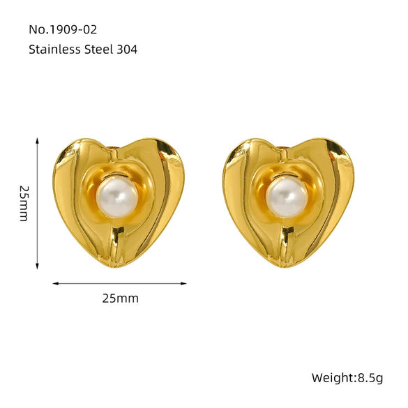 Wholesale Elegant Retro Heart Shape 316L Stainless Steel 18K Gold Plated Pearl Earrings For Women