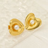 Wholesale Elegant Retro Heart Shape 316L Stainless Steel 18K Gold Plated Pearl Earrings For Women