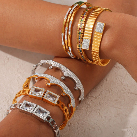 Wholesale Elegant Retro Hollow Geometric Golden Crown Titanium Steel Bracelet For Female With Gold Plated Design