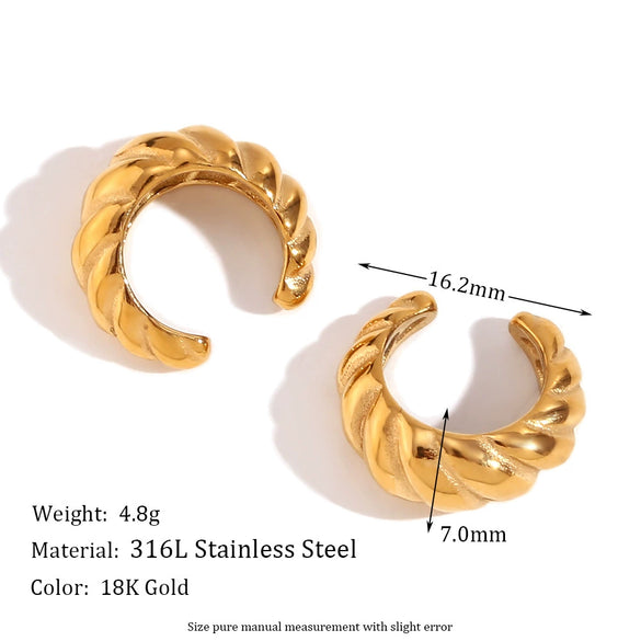 Wholesale Elegant Retro Mini Croissant Ear Clip Earrings For Women Stainless Steel 18K Gold Plated Geometric