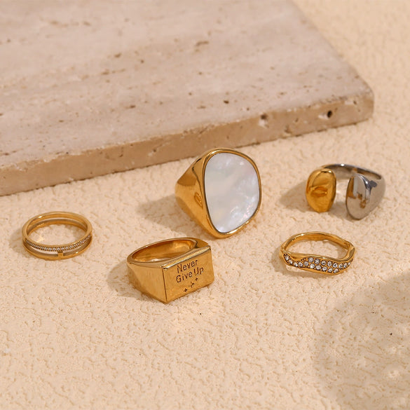 Wholesale Elegant Retro Niche Fashion Stainless Steel 18K Gold Plated Geometric Irregular Bracelet And Ring