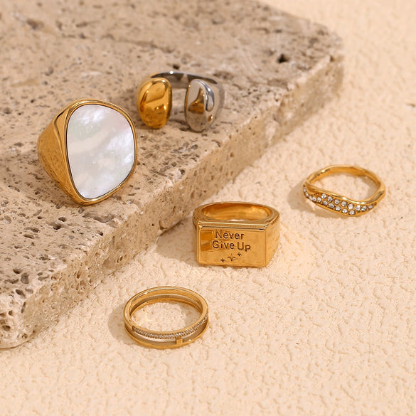 Wholesale Elegant Retro Niche Fashion Stainless Steel 18K Gold Plated Geometric Irregular Bracelet And Ring