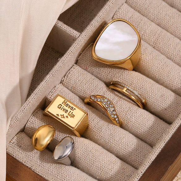 Wholesale Elegant Retro Niche Fashion Stainless Steel 18K Gold Plated Geometric Irregular Bracelet And Ring