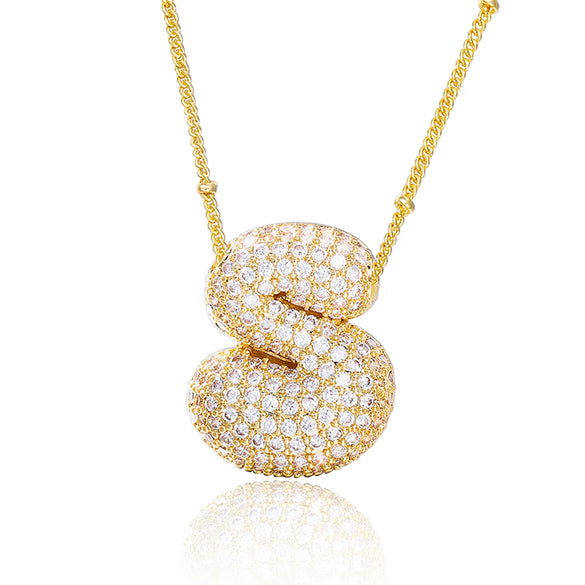 Wholesale Elegant Romantic Shiny Letter Copper Three-Dimensional Inlay Artificial Diamond Pendant Necklace