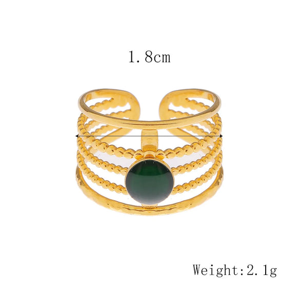 Wholesale Jewelry Elegant Round Stainless Steel Artificial Rhinestones 18K Gold Plated Enamel Plating Open Rings