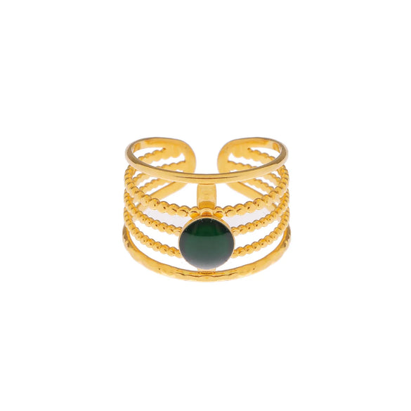 Wholesale Jewelry Elegant Round Stainless Steel Artificial Rhinestones 18K Gold Plated Enamel Plating Open Rings