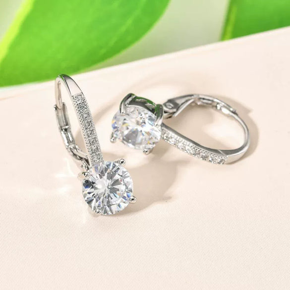 Wholesale Elegant Round Zircon Ear Buckle Earrings For Women And Girls Copper Material With Geometric Design And Diamond Treatment