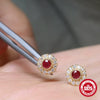 Wholesale Elegant S925 Silver Retro Palace Luxury Ruby Women's Ear Jewelry With Geometric Design And Electroplating