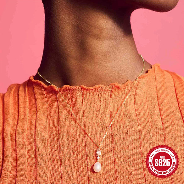 Wholesale Elegant S925 Sterling Silver Diamondencrusted Pearl Pendant Ochain Necklace With Geometric Design And Electroplating