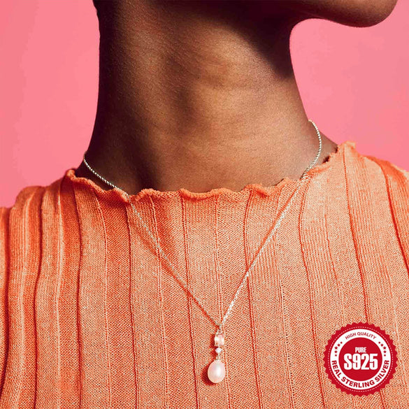 Wholesale Elegant S925 Sterling Silver Diamondencrusted Pearl Pendant Ochain Necklace With Geometric Design And Electroplating