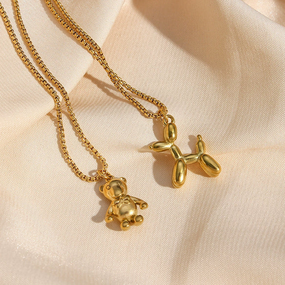 Wholesale Elegant Simple Balloon Puppy Pendant Necklace Stainless Steel 18K Gold Plated With 3D Animal Design