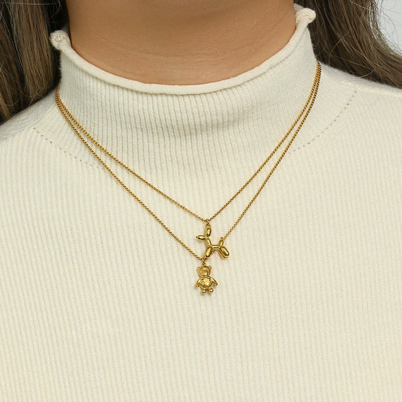 Wholesale Elegant Simple Balloon Puppy Pendant Necklace Stainless Steel 18K Gold Plated With 3D Animal Design