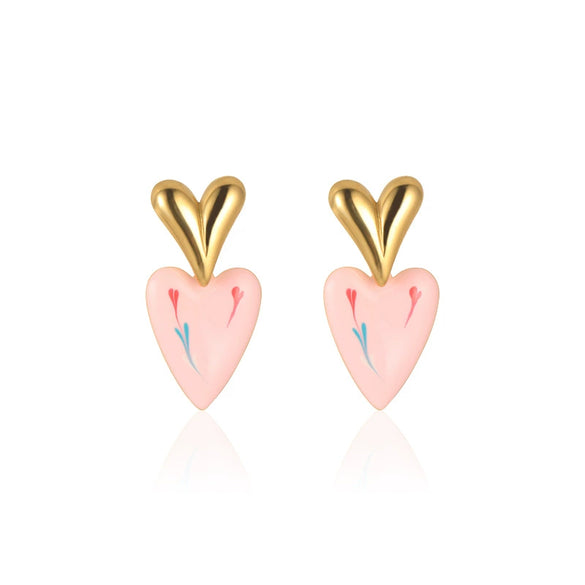 Wholesale Elegant Simple Color Drop Oil Paint Heart Shape Stainless Steel 18K Electroplated Earrings For Women