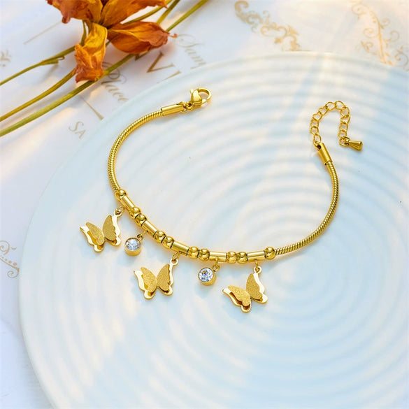 Wholesale Elegant Simple Diamond Butterfly Beaded Titanium Steel Chain Jewelry Unisex All Match Bracelet With Electroplating And Geometric Design