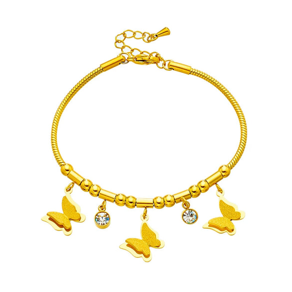 Wholesale Elegant Simple Diamond Butterfly Beaded Titanium Steel Chain Jewelry Unisex All Match Bracelet With Electroplating And Geometric Design