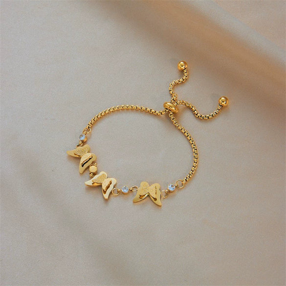 Wholesale Elegant Simple Diamond Butterfly Beaded Titanium Steel Chain Jewelry Unisex All Match Bracelet With Electroplating And Geometric Design
