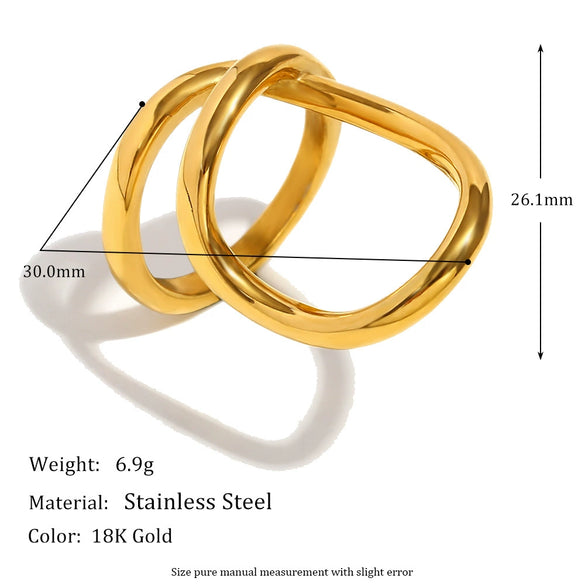 Wholesale Elegant Simple Niche Design Creative Women's Jewelry Stainless Steel 18K Gold Plated Geometric Double Ring Three Dimensional Ring With Electroplating