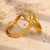 Wholesale Elegant Simple Niche Design Creative Women's Jewelry Stainless Steel 18K Gold Plated Geometric Double Ring Three Dimensional Ring With Electroplating
