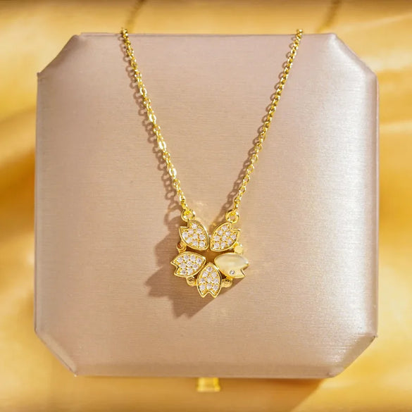 Wholesale Elegant Simple Style Classic Style Flower 304 Stainless Steel Copper Inlay 18K Gold Plated K Gold Plated Zircon Pendant Necklace