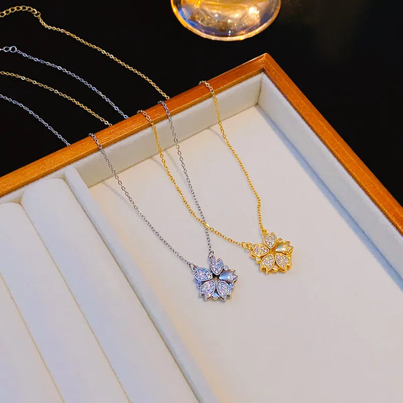 Wholesale Elegant Simple Style Classic Style Flower 304 Stainless Steel Copper Inlay 18K Gold Plated K Gold Plated Zircon Pendant Necklace