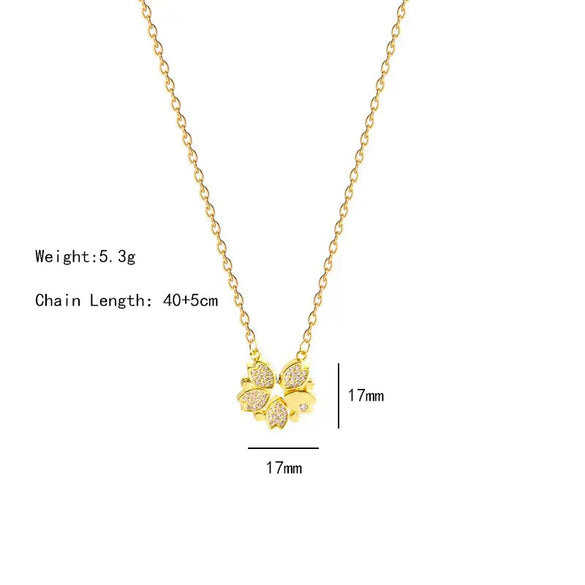 Wholesale Elegant Simple Style Classic Style Flower 304 Stainless Steel Copper Inlay 18K Gold Plated K Gold Plated Zircon Pendant Necklace